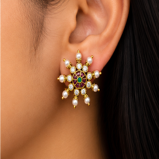 Matte finishing Green stone Handcrafted Stud - Image 4
