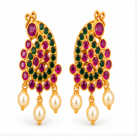 Kempu-Stone's With Peacock Designed Earring