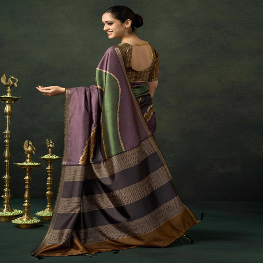 Dark Mauve Silk Printed Saree - Image 4