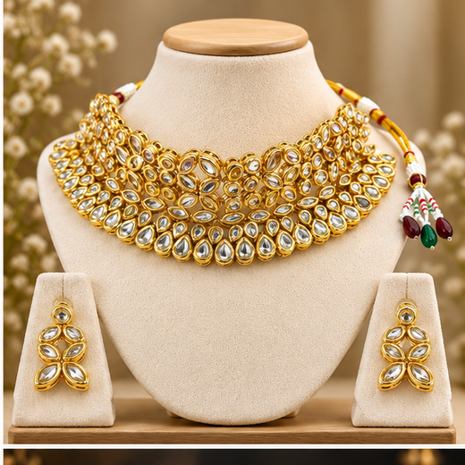 Gold-toned With flowered Kundan Stone heavy Choker - Image 2