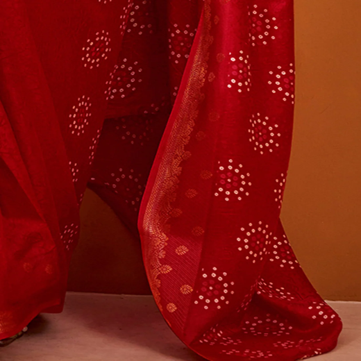 Red Silk Woven Printed Saree - Image 3
