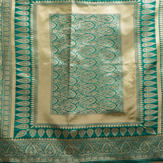 Teal Green Woven Banarasi Silk Saree - Image 2