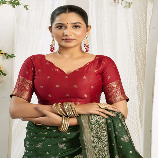 Green Silk Woven Banarasi Saree - Image 2