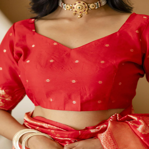 Red Silk Woven Banarasi Saree - Image 2