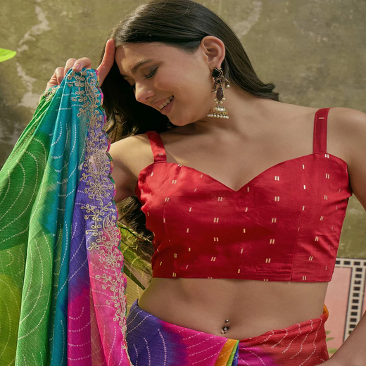 Multicoloured Chiffon Bandhani Printed Embroidery Saree - Image 2