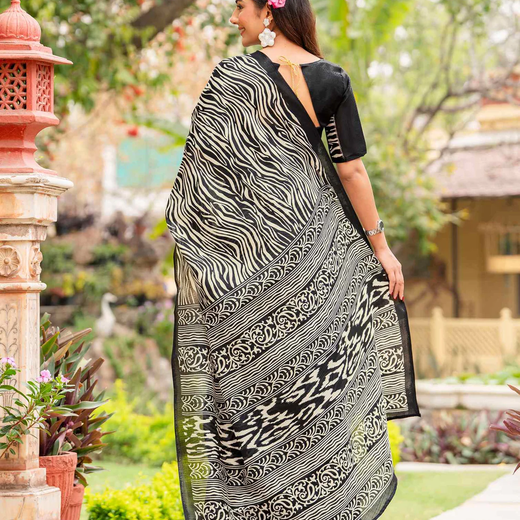 Black Khadi Printed Saree - Image 4