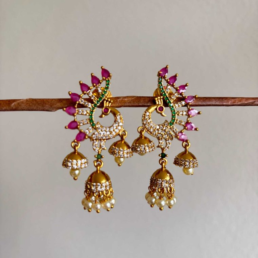 Ruby Emerald Peacock Jhumkas