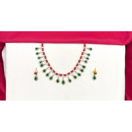 Victorian finishing American Diamond and corals stones Short Necklace