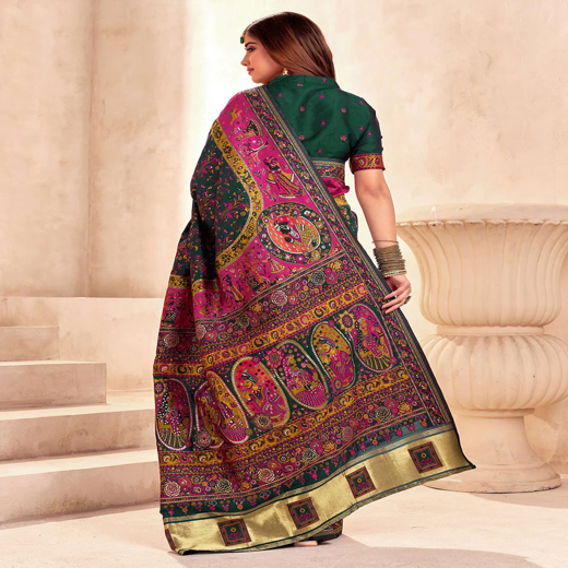 Bottle Green Silk Woven Patola Saree - Image 4