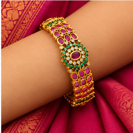 Matte Finish Kempu Sones With Flower Design (Kada)Bangle - Image 4