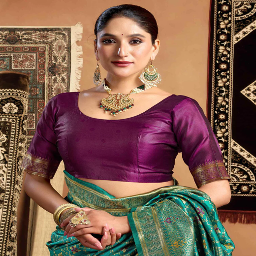 Teal Green Banarasi Silk Saree - Image 2