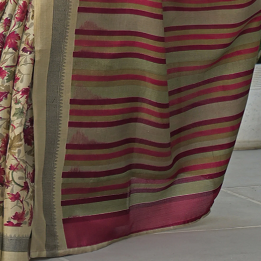 Beige Khadi Printed Saree - Image 3