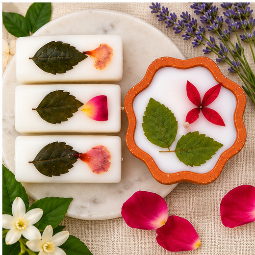 Fragrance Candle With Flowers & Leaf Decoration (Pack of 7 Piece) 🕯️ - Image 4