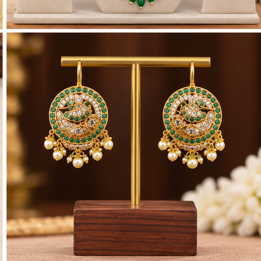 Matte finishing jalebi With Green pendent Peacock Long Haram - Image 4