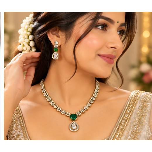 Victorian With Small Green Stone Short Necklace - Image 4