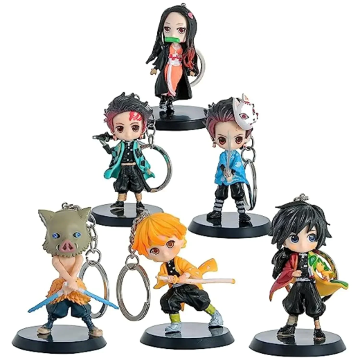 Demon Slayer Action Figure Set of 6 with Keychain
