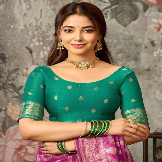 Dark Pink Silk Woven Banarasi Saree - Image 2