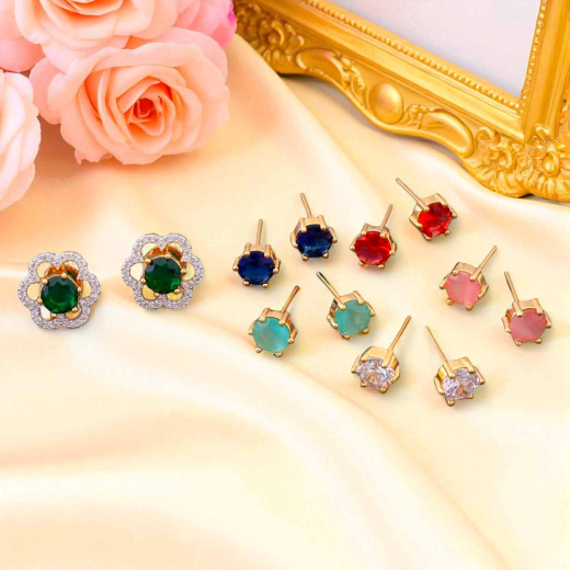 Changeable Flower Design Five Colours Stones Earring