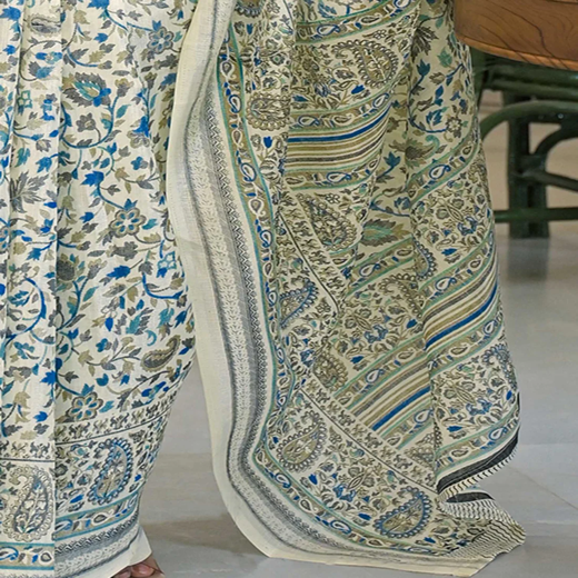 Beige Khadi Printed Saree - Image 3