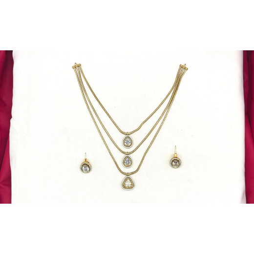 Premium Three layered AD Stones With White stone Necklace