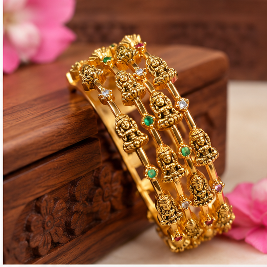 Matte Finishing Beautifully Designed Lord Lakshmi Bangle - Image 2