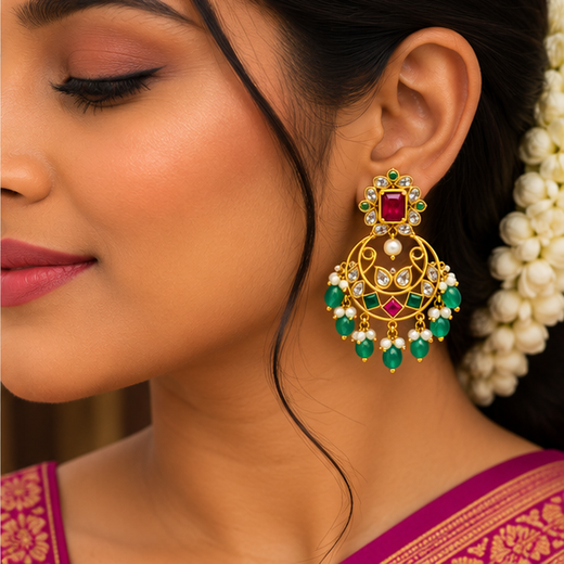 Ruby Green Chandelier Earrings - Image 4