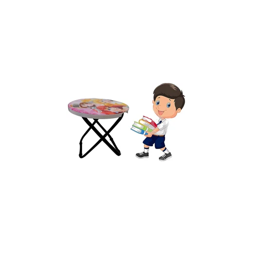 Plastic Small Study Table for Kids Round Shape Cartoon Character Stool for Kids