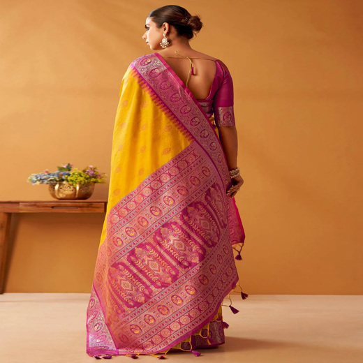 Yellow Silk Woven Kanjivaram Saree - Image 4