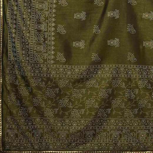 Mehandi Green Silk Printed Saree - Image 3
