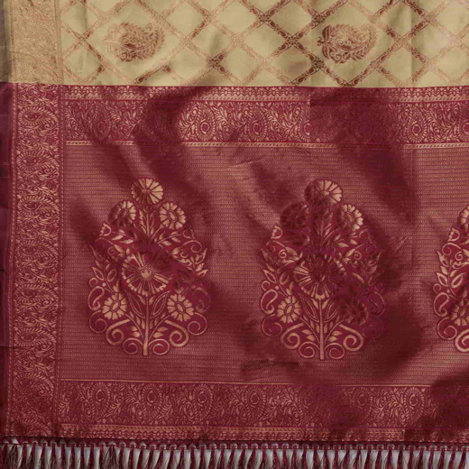 Khaki Silk Woven Banarasi Saree - Image 3