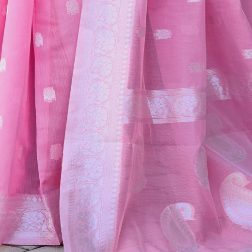 Light Pink Chanderi Woven Saree - Image 3