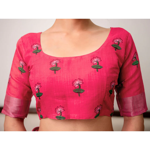 Orange Linen Printed Saree - Image 2