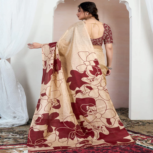Beige Bhagalpuri Silk Printed Saree - Image 4