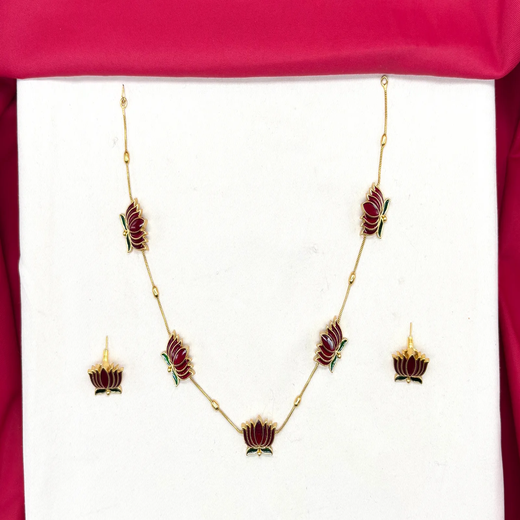 Matte finishing Lotus design Short Necklace - Image 2