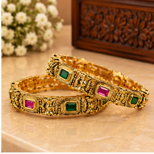 Matte Finishing wWth Lord Lakshmi 6 Pairs Bangle - Image 2