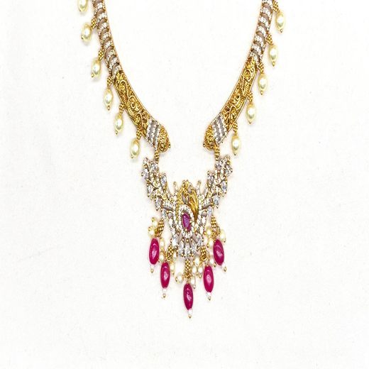 Matte finishing American Diamonds with peacock design with Pink Beads Kanti - Image 3