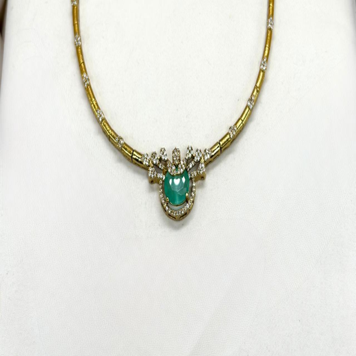Mehndi finishing short Mint-Green stone Necklace - Image 2