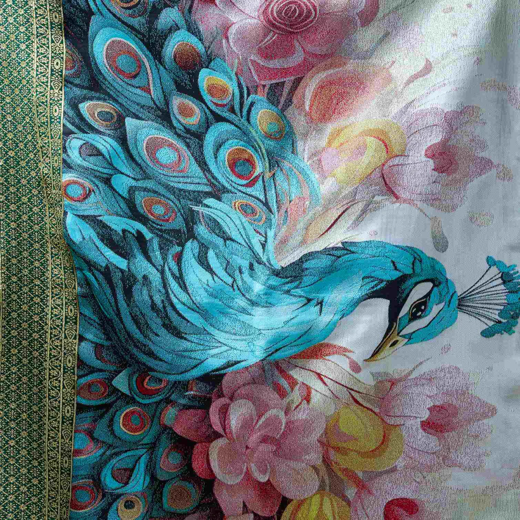 Sea Green Silk Woven Banarasi Saree - Image 3