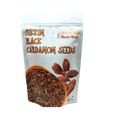 Masala Mundi Black Sikkim Cardamom Seeds | Black cardamom | Kali elaichi | Premium black cardamom | Junglee Kaali Elaichi Daana | Doda Elaichi Daana | Amomum subulatum |Smoke Dry Badi Elaichi Dana | Single Seeds100g and Bay Leaves Handpicked & Stem cut (20 grams)