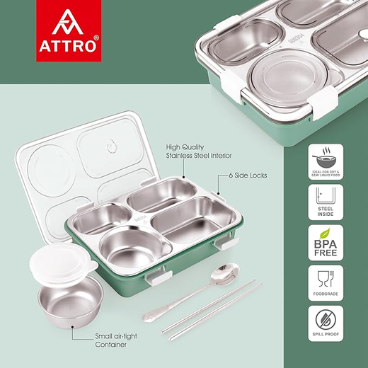 4 Compartment Stainless Steel Lunch Box - Image 2