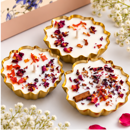 3 Piece Lotus Urli Candle With Flowers & Spices Decoration Gift Set 🪷 🕯️ - Image 2