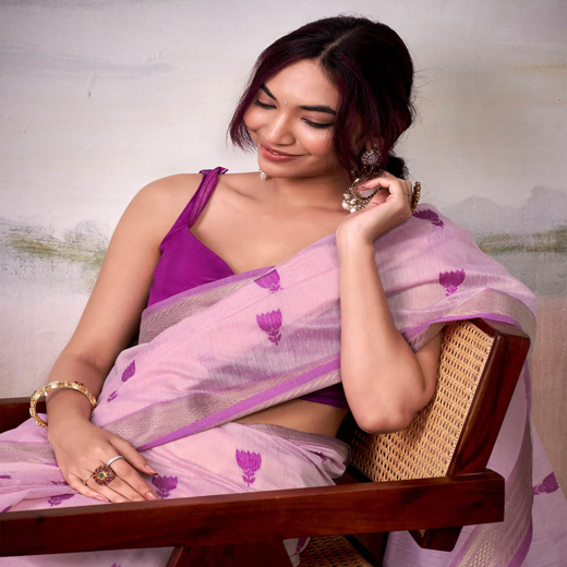 Purple Cotton Woven Saree - Image 3