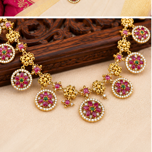 Matte finishing flower design with lord Lakshmi long (haram)Necklace - Image 3