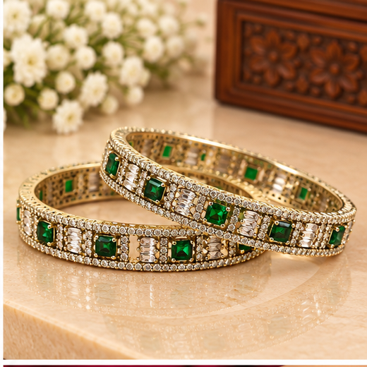 Victorian Finishing American Stones With Green Stones Bangle - Image 2