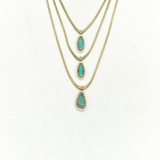 Premium Three layered AD Stones With Mint-green stone Necklace - Image 2