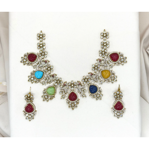 Victorian multi Navratan stones Short Necklace