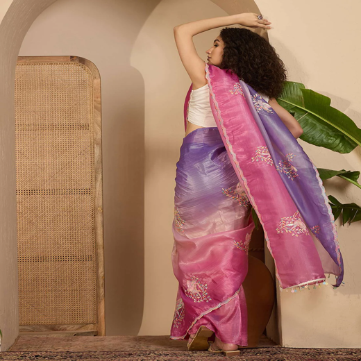 Lavender Tissue Silk Sequence Embroidery Saree - Image 4