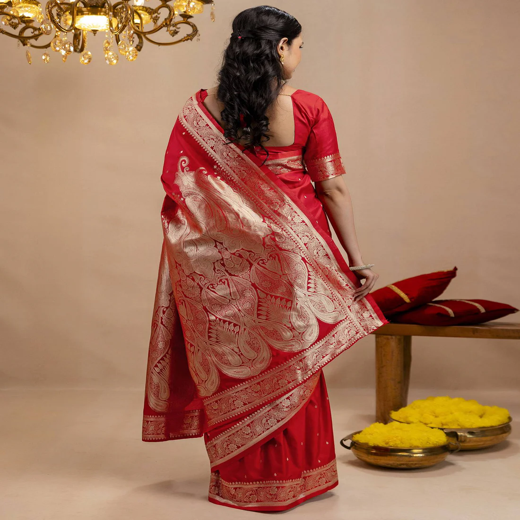 Red Silk Woven Banarasi Saree - Image 4
