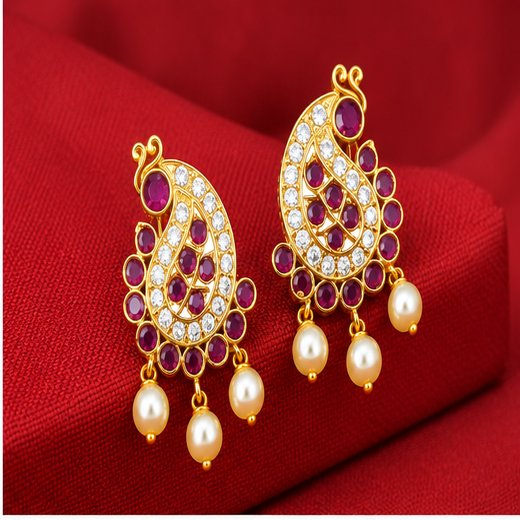 Kempu-Stone's With Peacock Designed Earring - Image 2