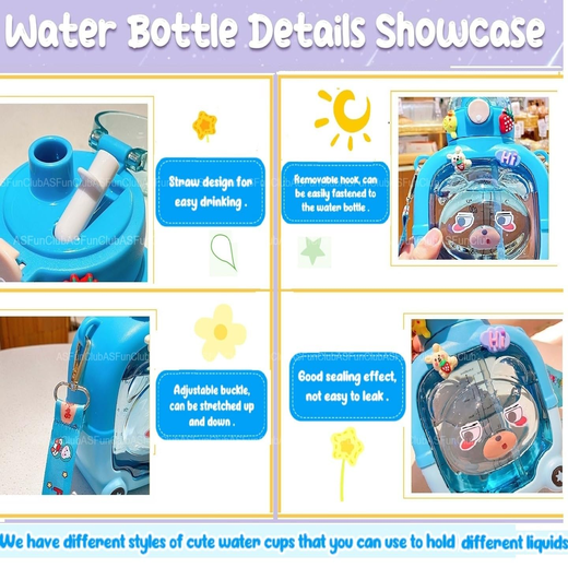 Bear-Shaped Kids Sipper Water Bottle with Strap - Image 3